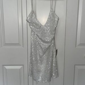 Lulu’s Backless White Sequin Mini Dress